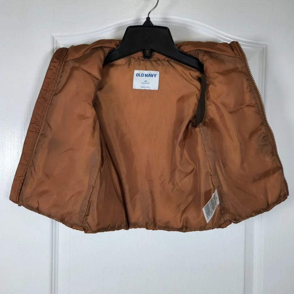 Old Navy Kids Brown Puffer Vest Water Resistant Pockets Size 2T